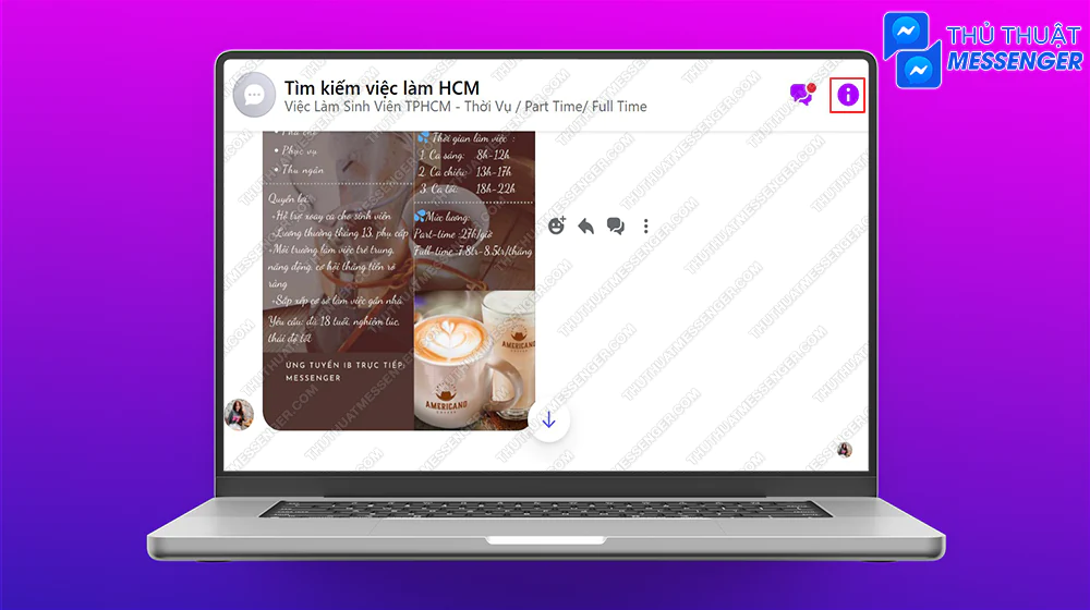 Bước 1: Truy cập vào nhóm chat muốn lấy URL > Chọn biểu tượng i.