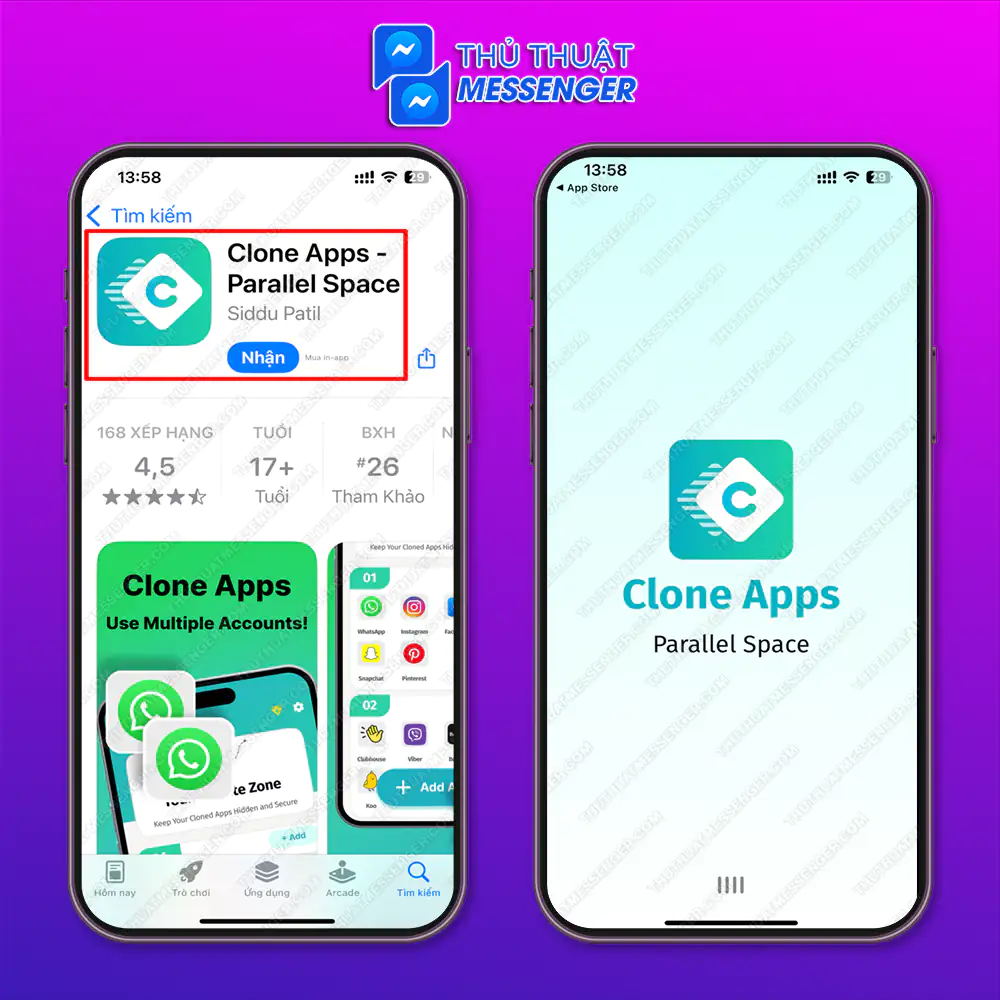 Bước 1: Truy cập App Store > Tải “Clone Apps - Parallel Space” ứng dụng messenger nhân bản.