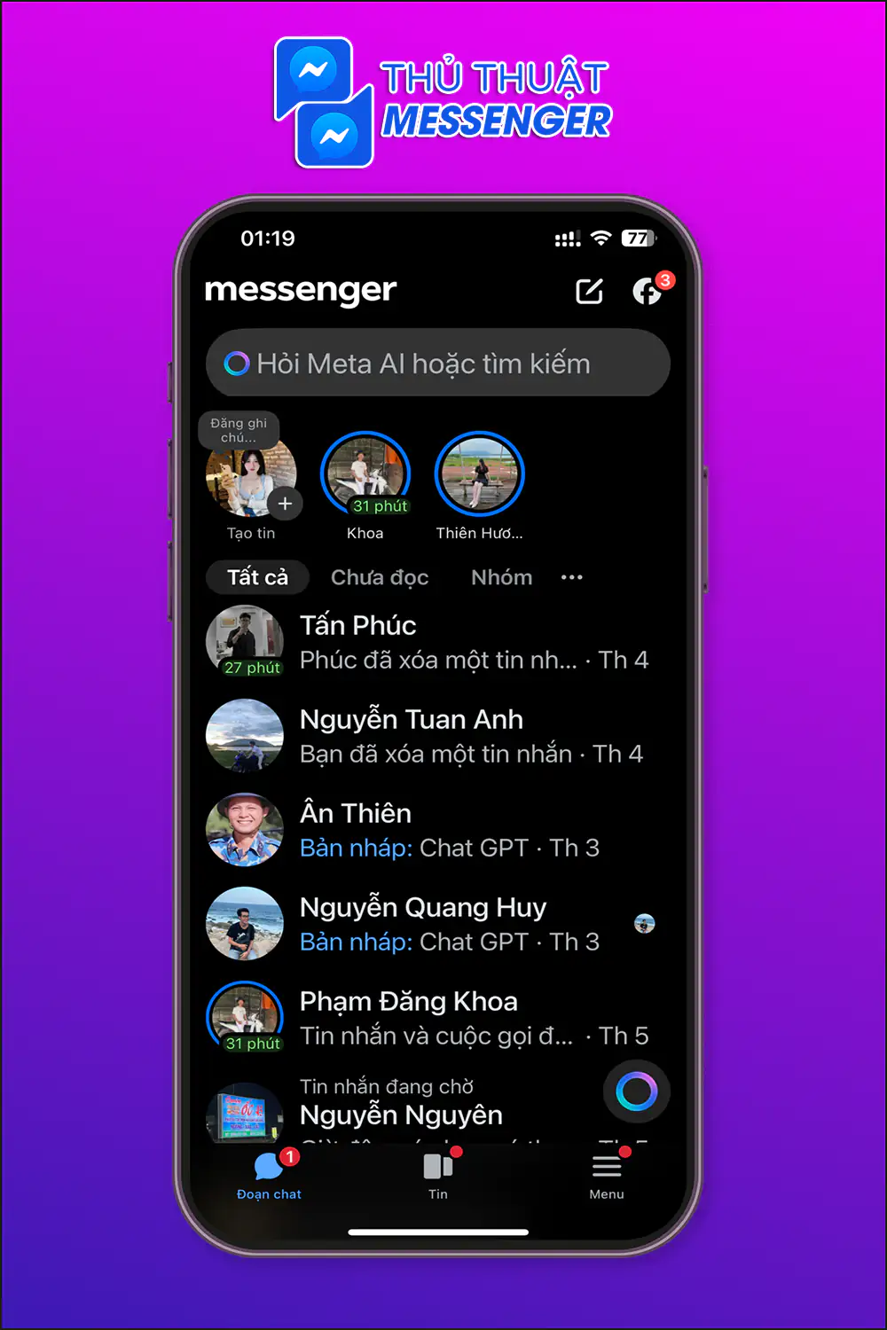 Bước 1: Truy cập vào Messenger.