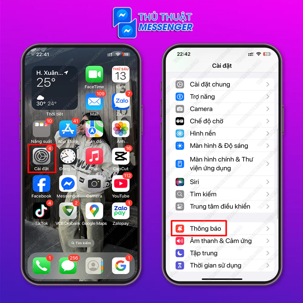 Bước 1: Chọn “Cài Đặt” > Chọn “ Thông Báo”.