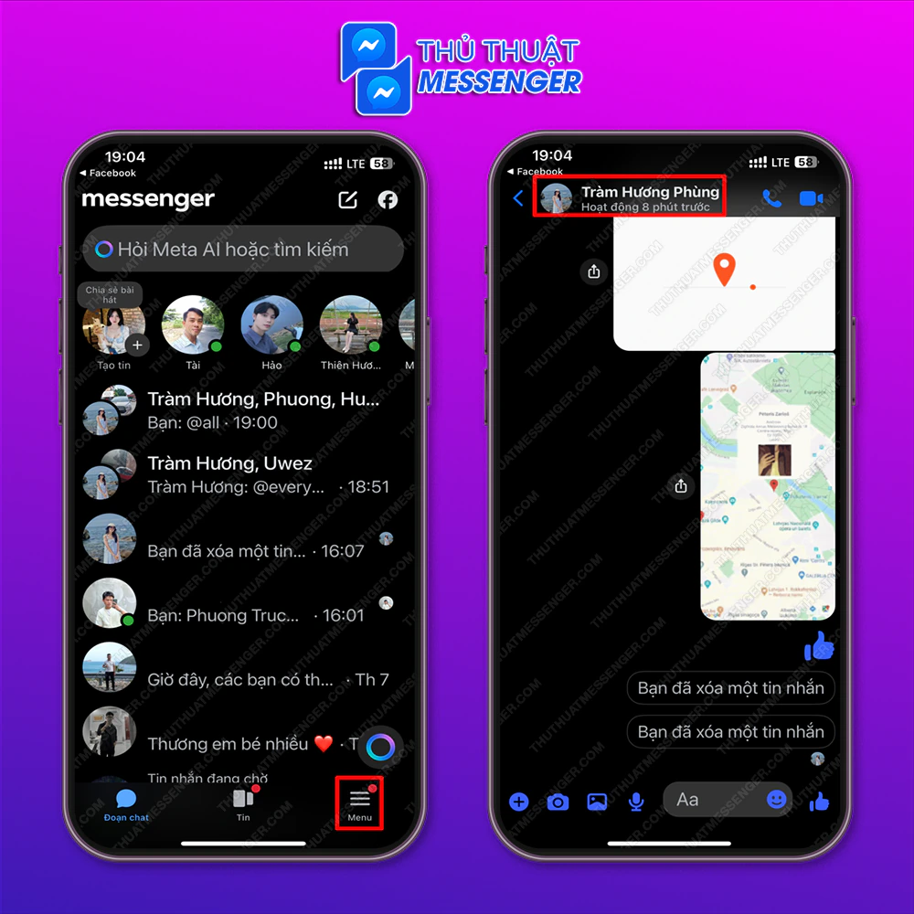 Bước 1: Truy cập messenger > Chọn “Menu” > Chọn “Avatar”.