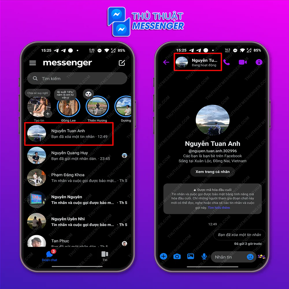 Bước 1: Truy cập messenger > Chọn tài khoản bạn muốn đổi chủ đề > Chọn “Avatar”.