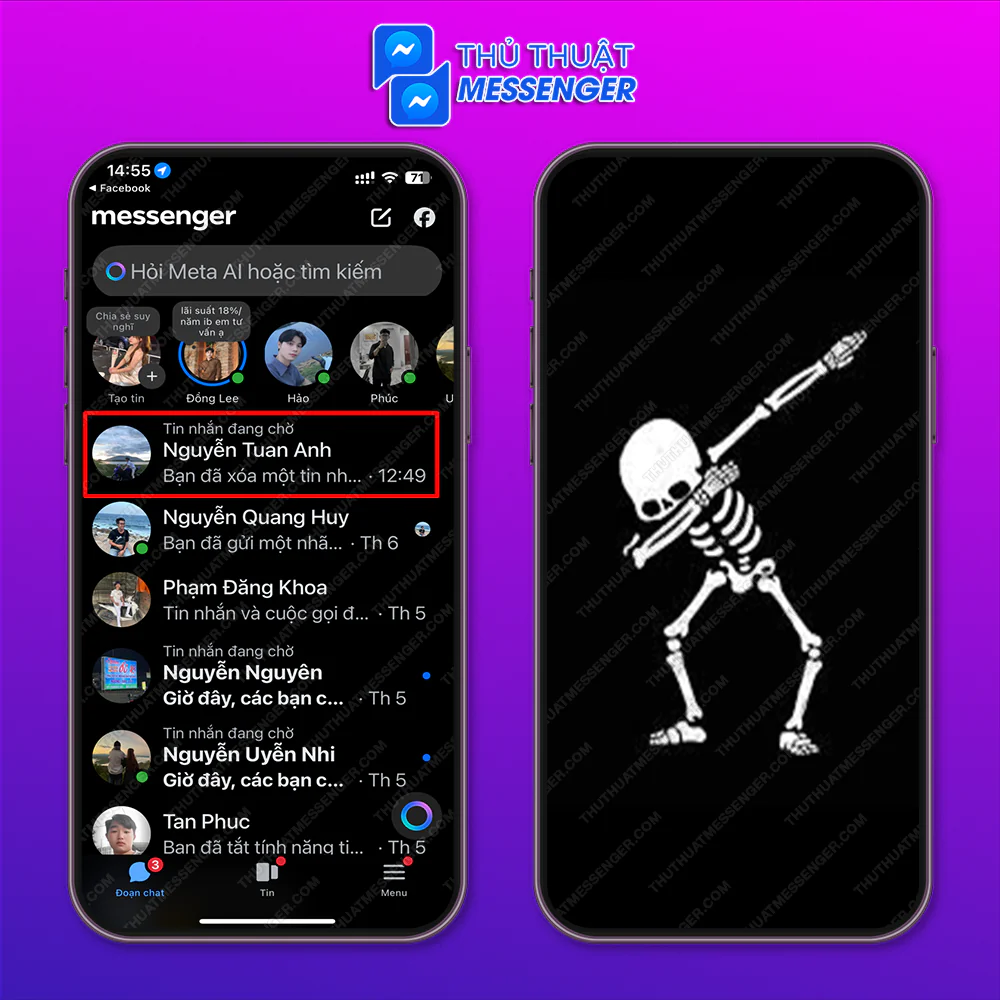 Bước 1: Truy cập messenger > Chọn tài khoản mà bạn muốn thay đổi chủ đề messenger > Chọn avatar tài khoản.