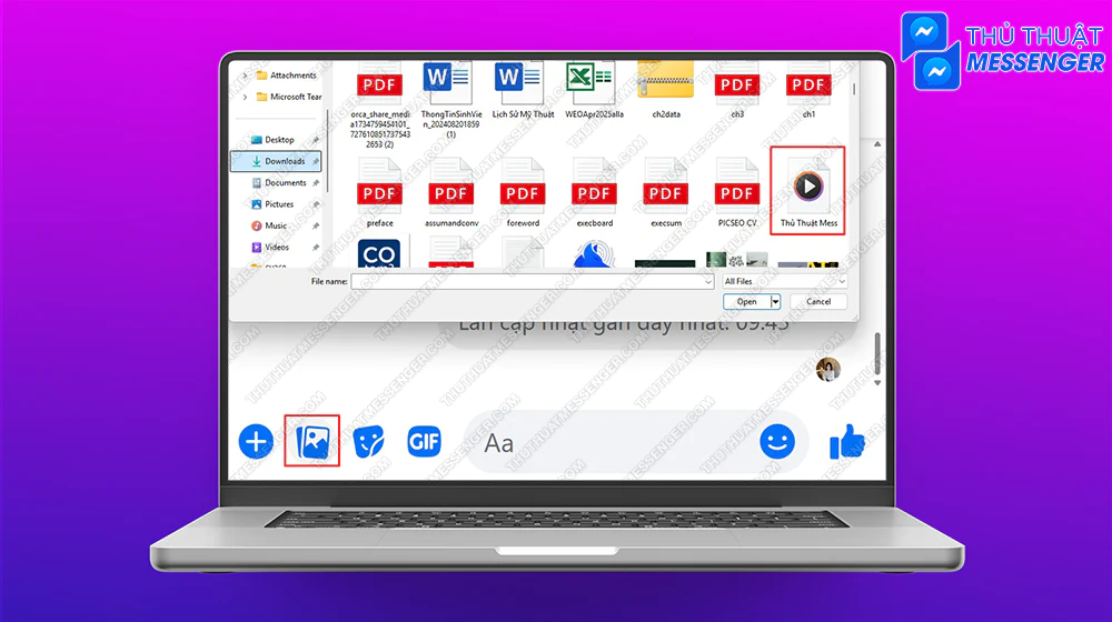 Bước 1: Mở đoạn chat muốn gửi ghi âm > Nhấn biểu tượng hình ảnh > Chọn ghi âm cần gửi.