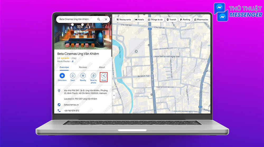 Bước 1: Chọn một vị trí gần với bạn nhất trên Google Maps > Chia sẻ.