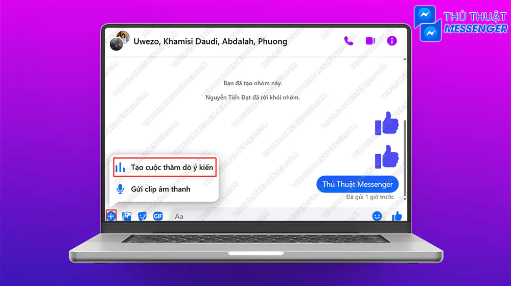 Bước 1: Truy cập vào nhóm chat, người dùng nhấn chọn biểu tượng dấu + > Tạo cuộc thăm dò ý kiến.