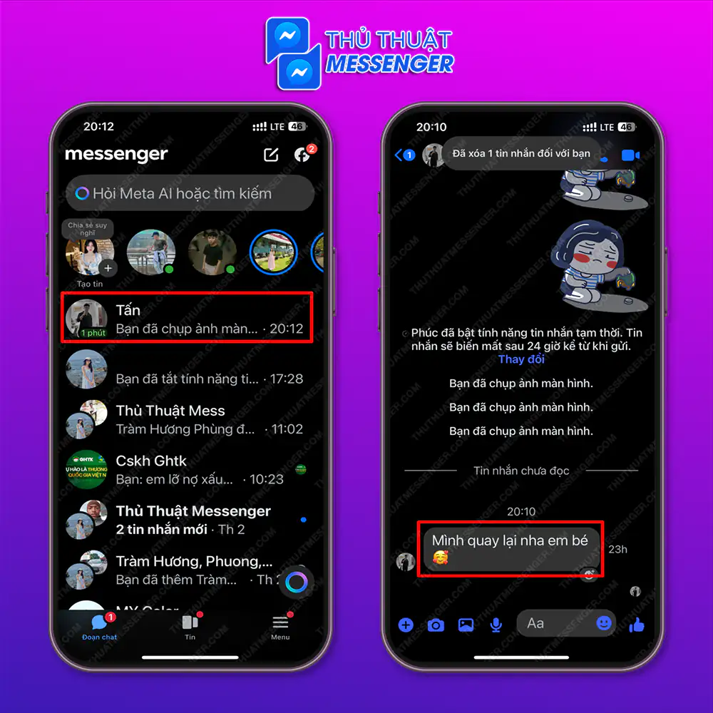 Bước 1: Truy cập messenger > bạn giữ đè 2 đến 3 giây vào tìa khoản mà bạn muốn tắt seen trên messenger.