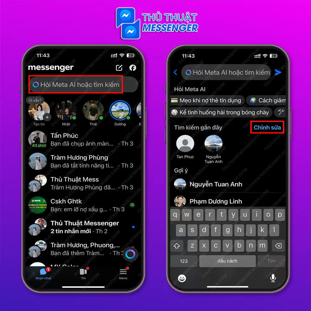 Bước 1: Chọn vào “Tìm kiếm tài khoản > Chọn “Chỉnh sửa”.