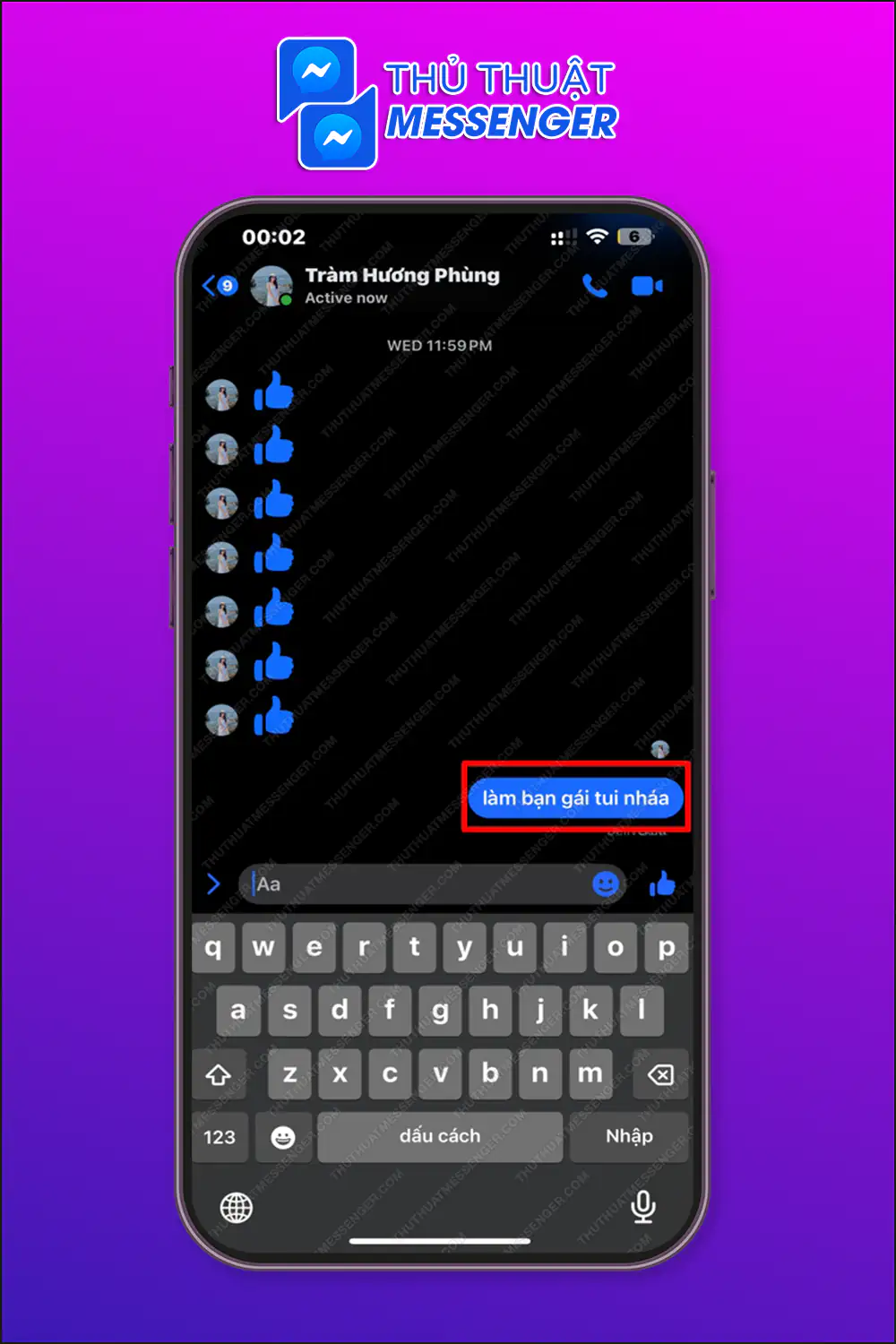Bước 1: Truy cập cuộc hội thoại với người bạn muốn nhắn > Gửi 1 tin nhắn bất kỳ.