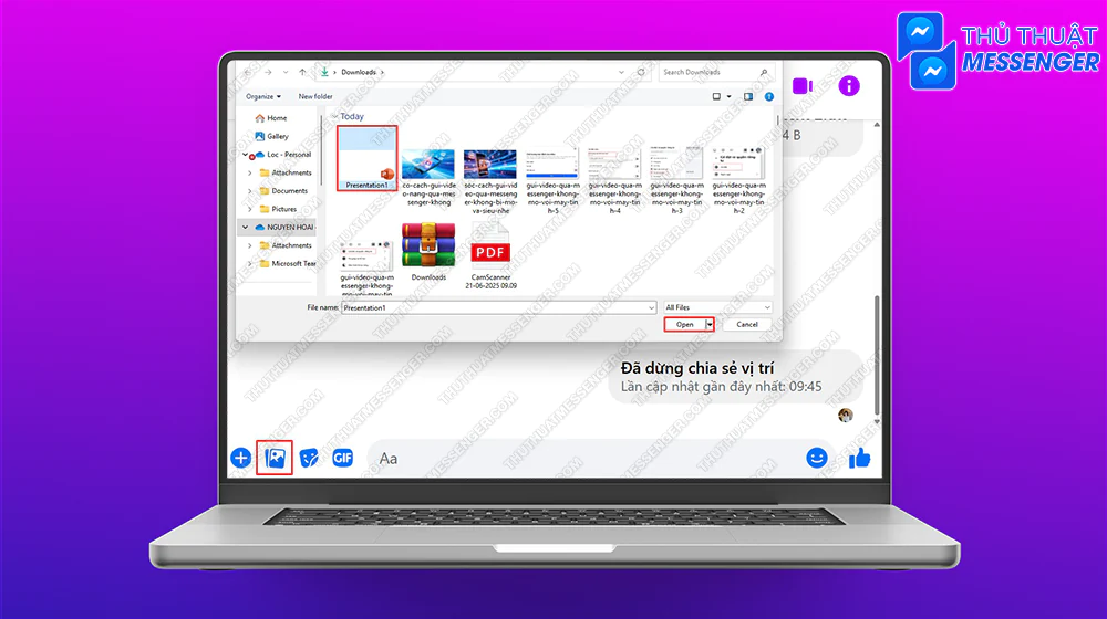 Bước 1: Mở đoạn chat với người bạn muốn gửi > Chọn biểu tượng hình ảnh > Chọn File Powerpoint muốn gửi.