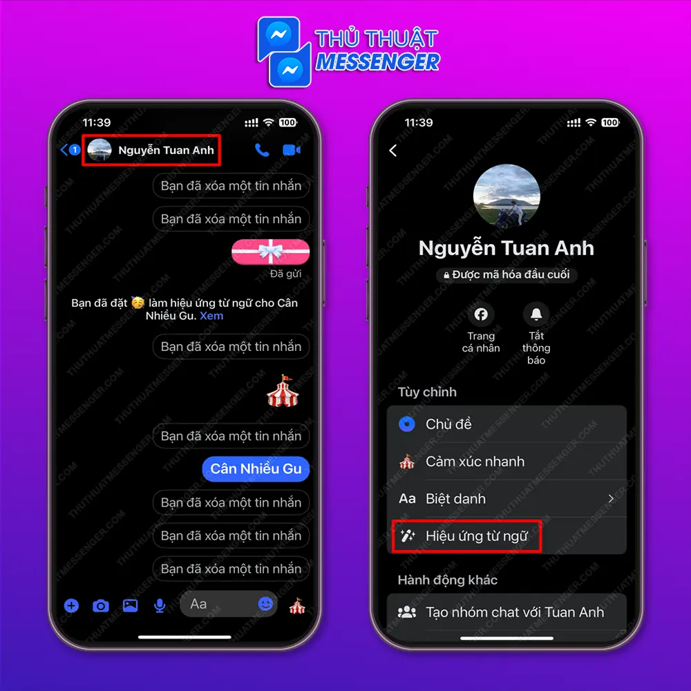 Bước 1: Chọn “Avatar” Chọn “Hiệu ứng từ ngữ”.