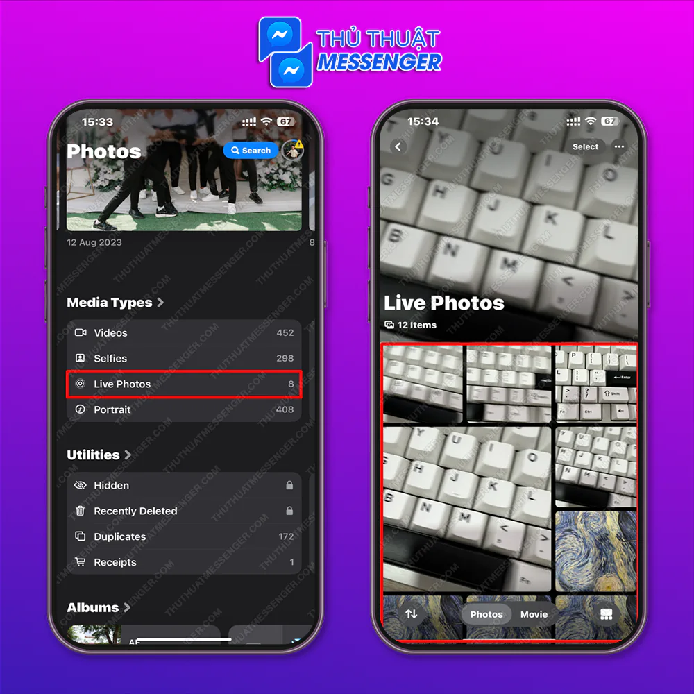 Bước 1: Truy cập vào phần Cài đặt > Chọn Live photo > Chọn ảnh muốn làm GIF.