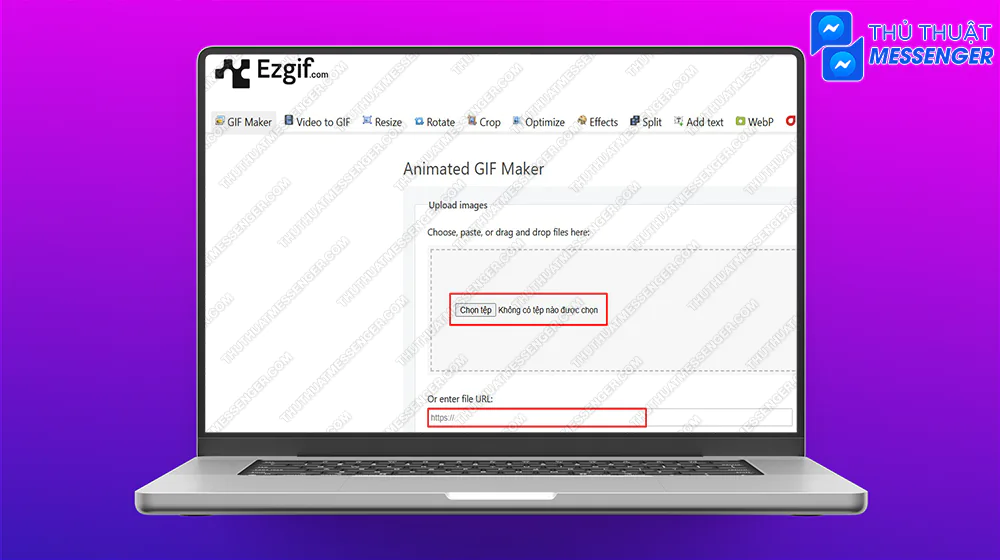 Bước 1: Truy cập vào đường dẫn https://ezgif.com/maker > Đưa ảnh trong máy vào website hoặc URL của ảnh.
