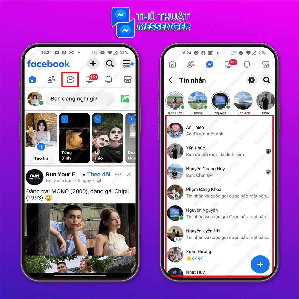 Bước 1: Khởi động ứng dụng Facebook Lite > Chọn vào biểu tượng Messenger > Chọn người dùng muốn nhắn tin.