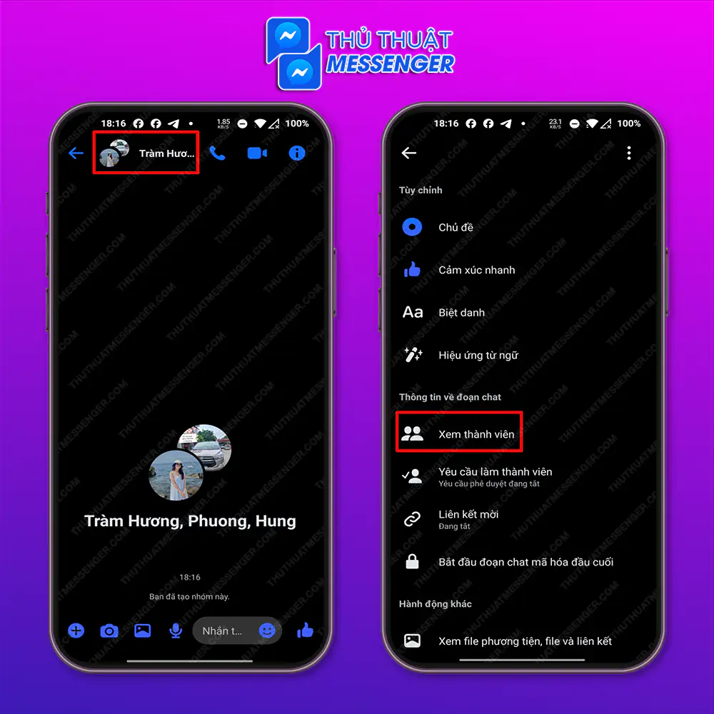 Bước 1: Vào nhóm chat cần xóa thành viên, nhấn vào phần tên của nhóm > Xem thành viên.