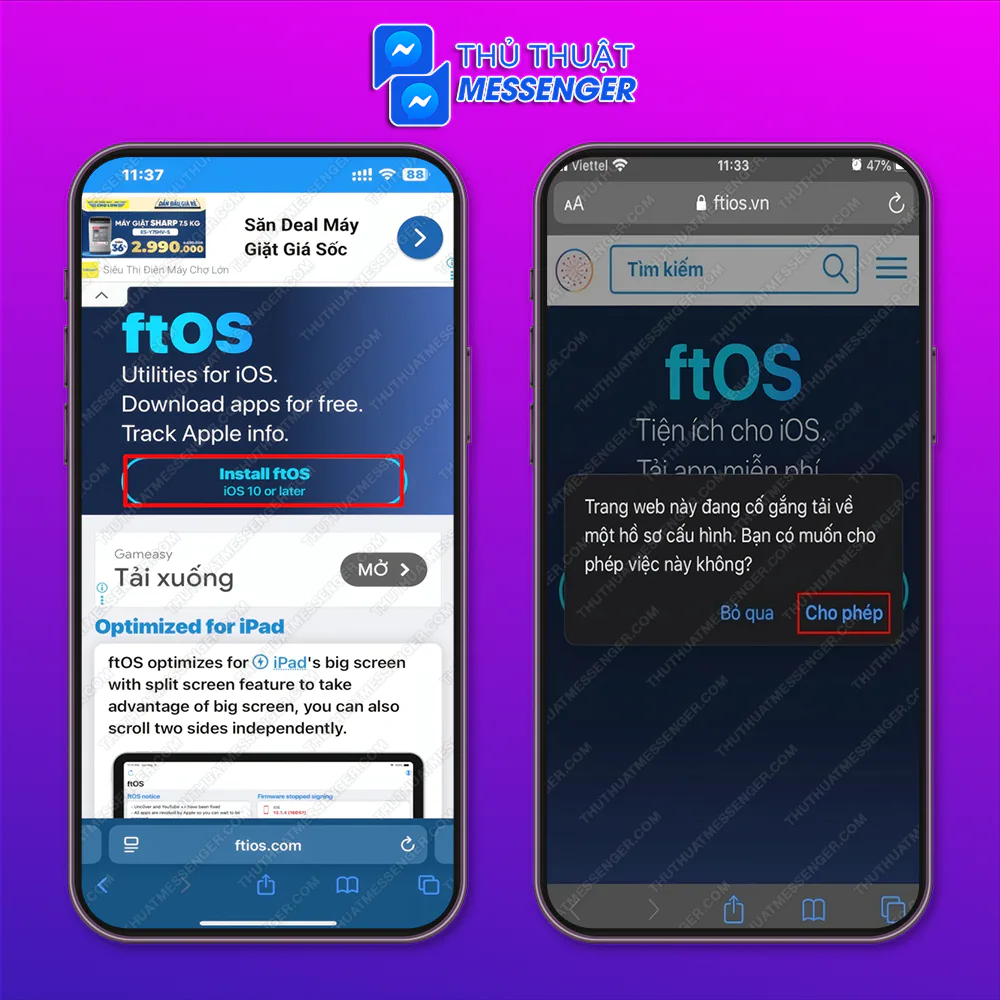 Bước 1: Truy cập vào ftOS, chọn Tải về > Chọn Cho phép.