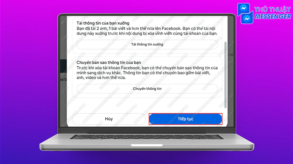 Bước 10: Click tiếp vào Tiếp tục.