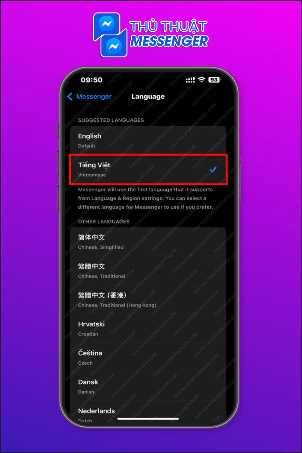 Bước 2: Nhấn chọn Tiếng Việt.