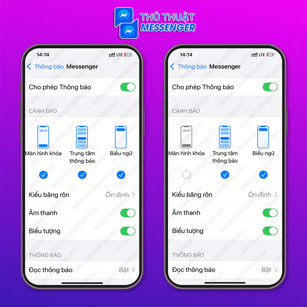 Bước 2:Tại mục “Cảnh báo” > Bỏ tích tại mục “màn hình khóa”.