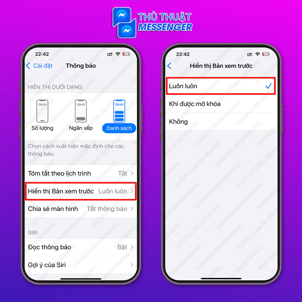 Bước 2: Chọn “Hiển Thị Bản Xem Trước” > Chọn “Luôn Luôn”