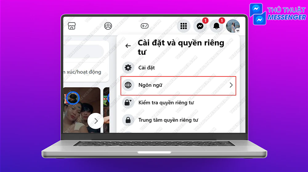 Bước 2: Chọn vào phần Ngôn ngữ.