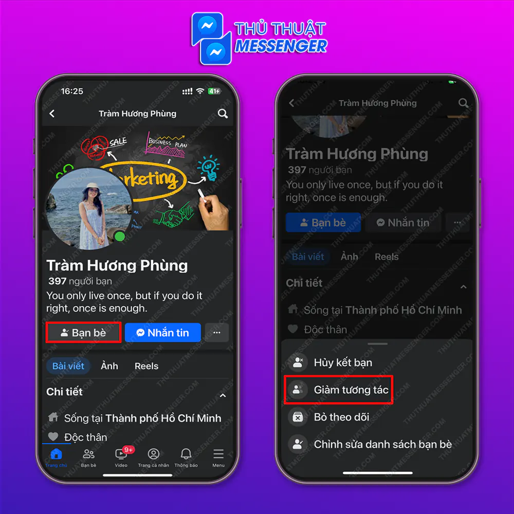 Bước 2: Chọn “Bạn bè” > Chọn “Giảm tương tác”.