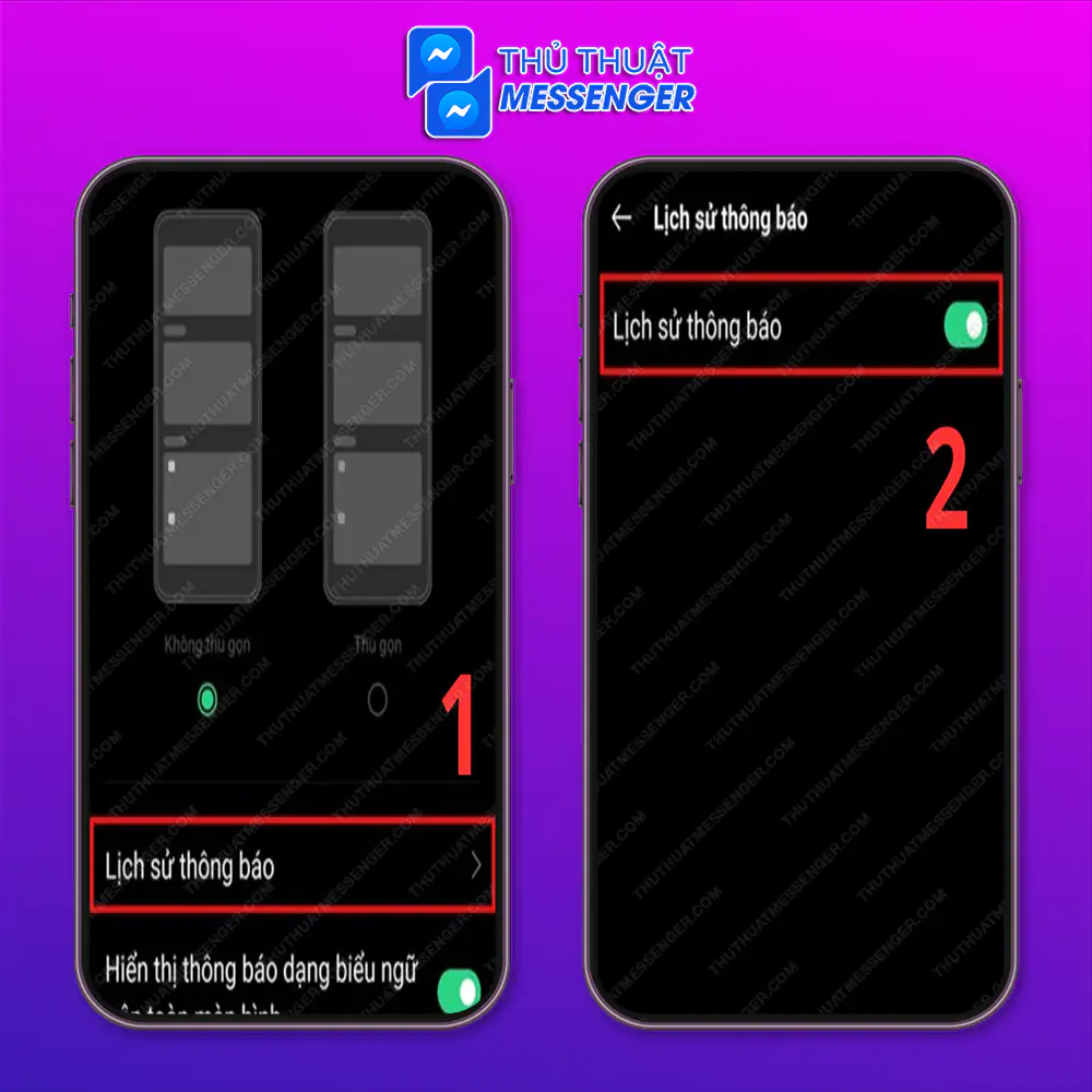 Bước 2: Ở mục “lịch sử thông báo”, hãy bật công tắc lên thì mới xem được lịch sử thông báo.