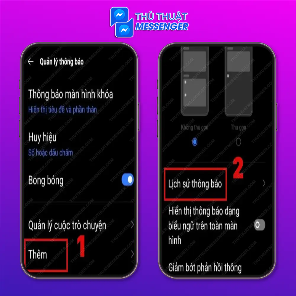 Bước 2: Tại giao diện mới xuất hiện, bạn nhấn vào Thêm và chọn Lịch sử thông báo.