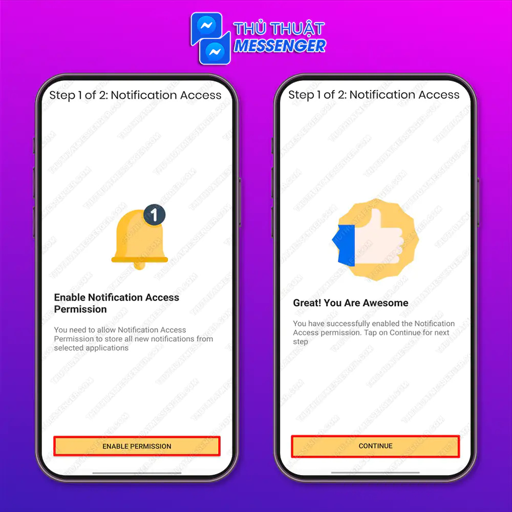 Bước 2: Mở ứng dụng lên, nhấp vào “Continue” và chọn vào “Enable Permission” (cho phép quyền truy cập).