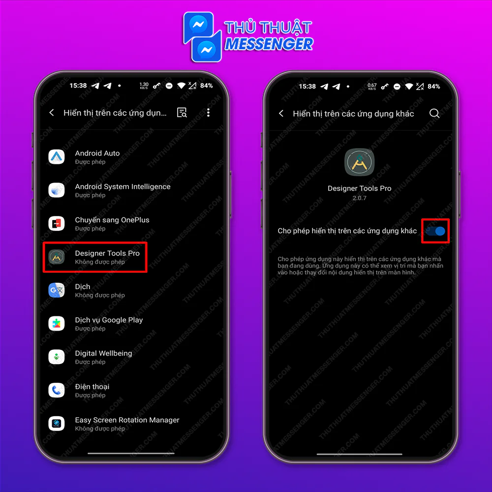 Bước 2: Chọn “Mockup Overlay” > Gạt bật “Cho phép hiển thị trên các ứng dụng khác”.