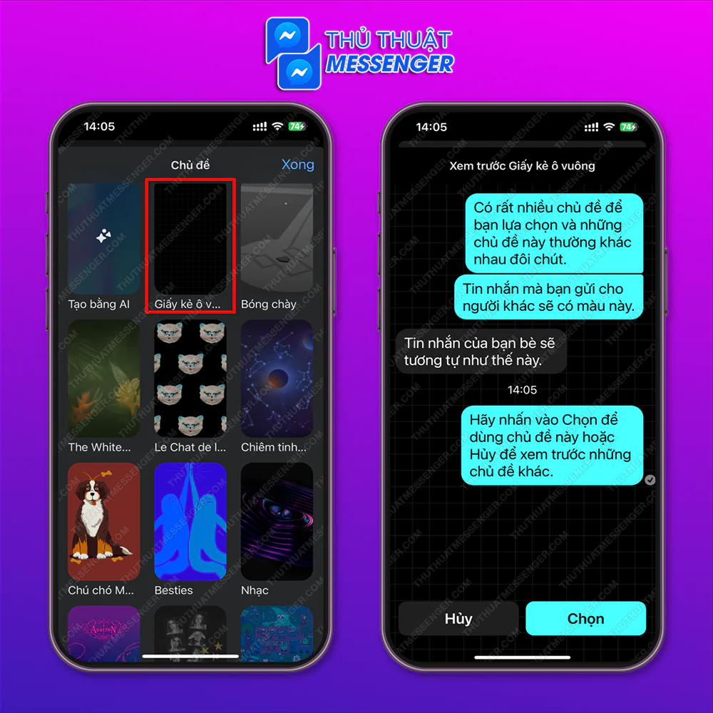 Chủ đề messenger đen “Giấy kẻ ô vuông”