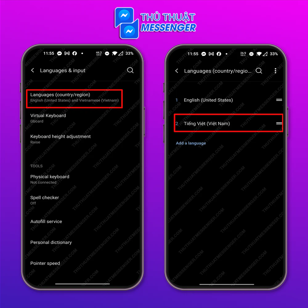 Bước 2: Chọn tiếp phần Ngôn ngữ > Kéo phần tiếng Việt lên đầu.