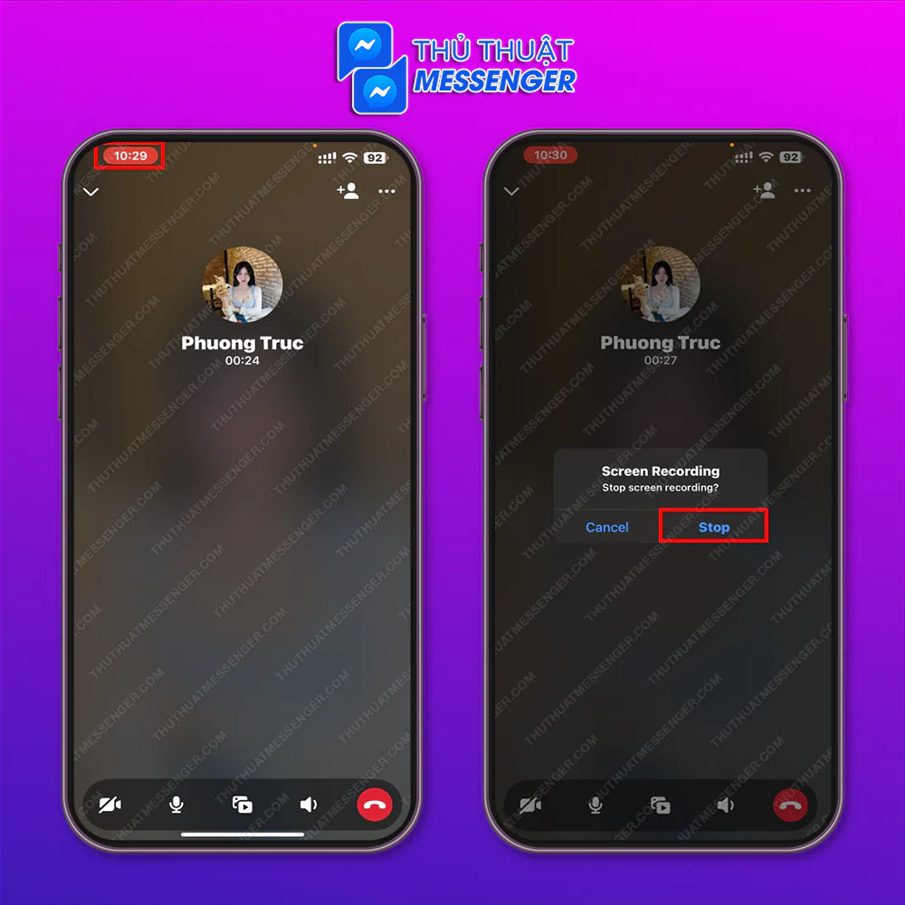 Bước 2: Nhấn vào phần màu đỏ bên trái > Chọn Dừng.