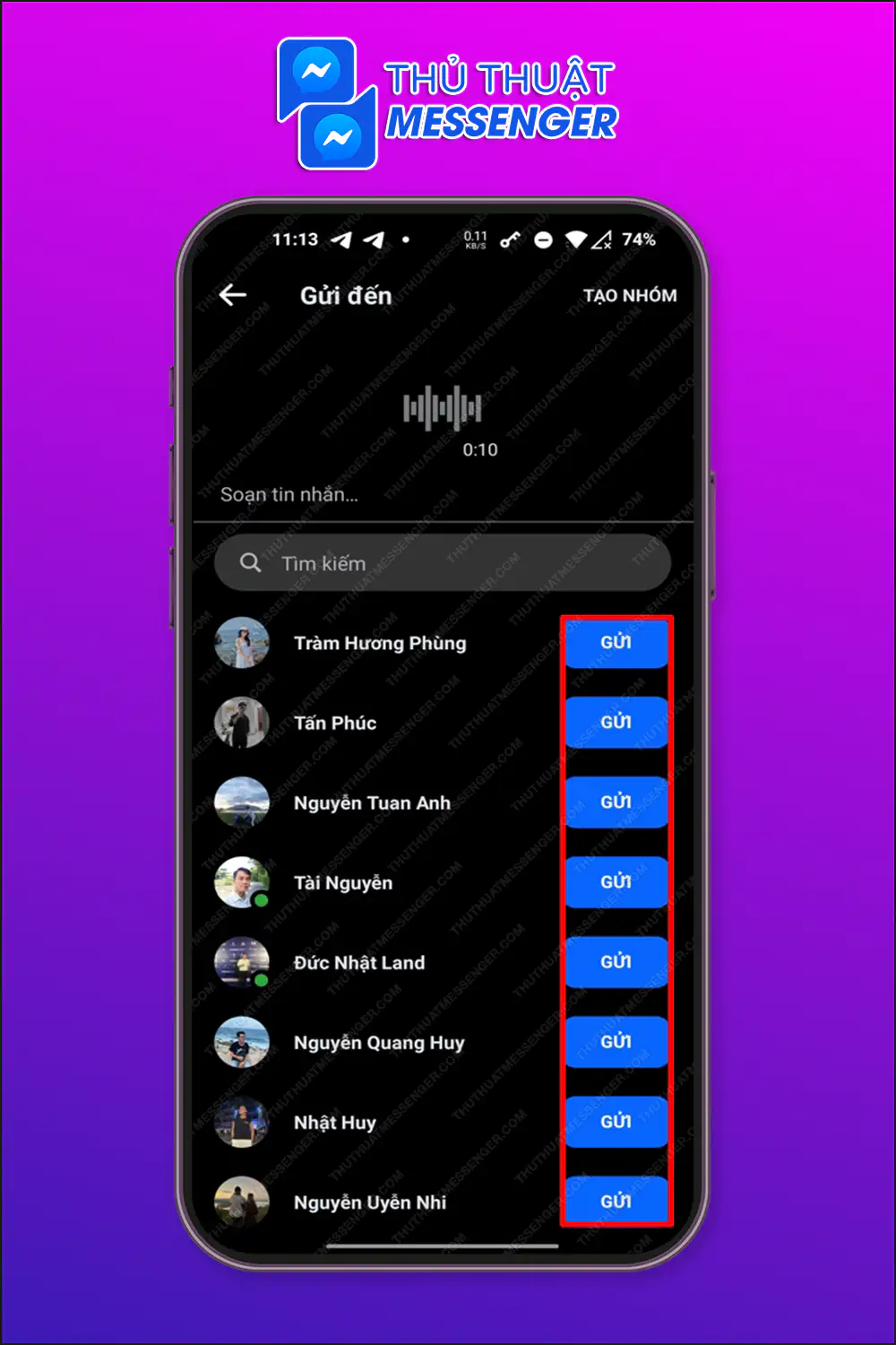 Bước 2: Gửi đến những người dùng khác.