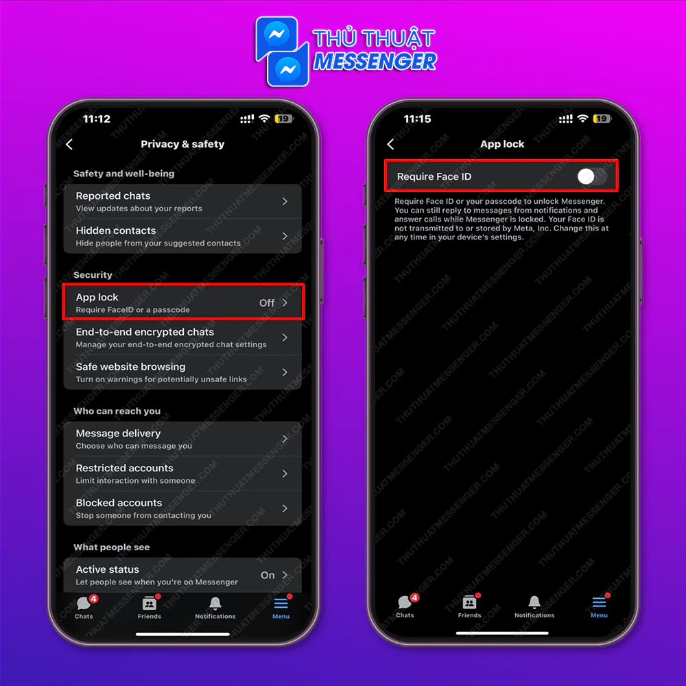 Bước 2: Chọn Khóa ứng dụng > Bật mở khóa bằng Face ID.