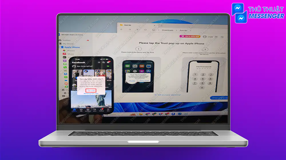 Bước 2: Khởi động ứng dụng, sử dụng dây cáp để kết nối máy tính và điện thoại. Màn hình sẽ hiển thị và nhận diện thiết bị nếu kết nối thành công.