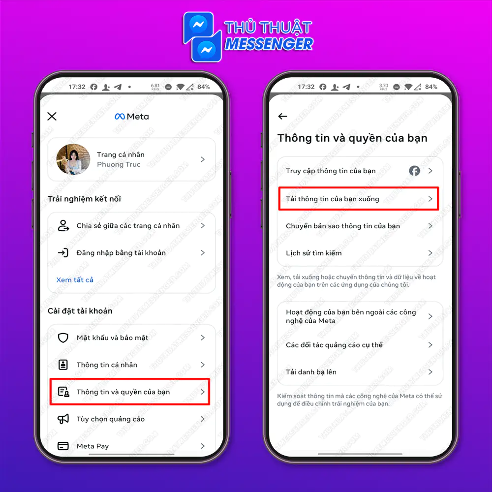 Bước 2: Chọn “Thông tin và quyền của bạn” > Chọn “Tải thông tin của bạn xuống”.