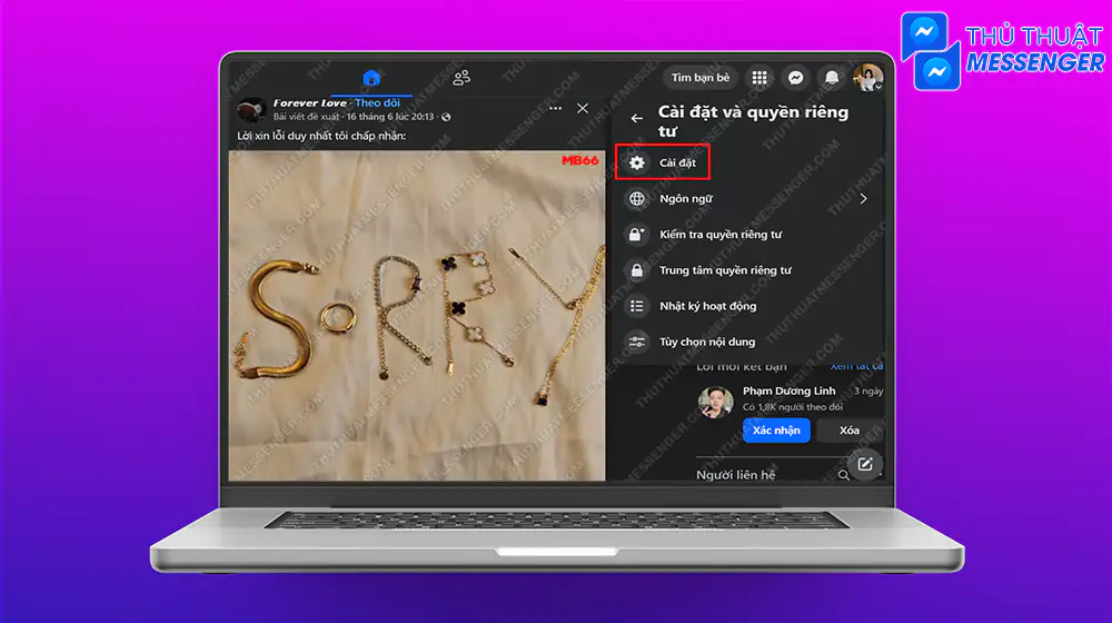 Bước 2: Chọn “Cài đặt”.