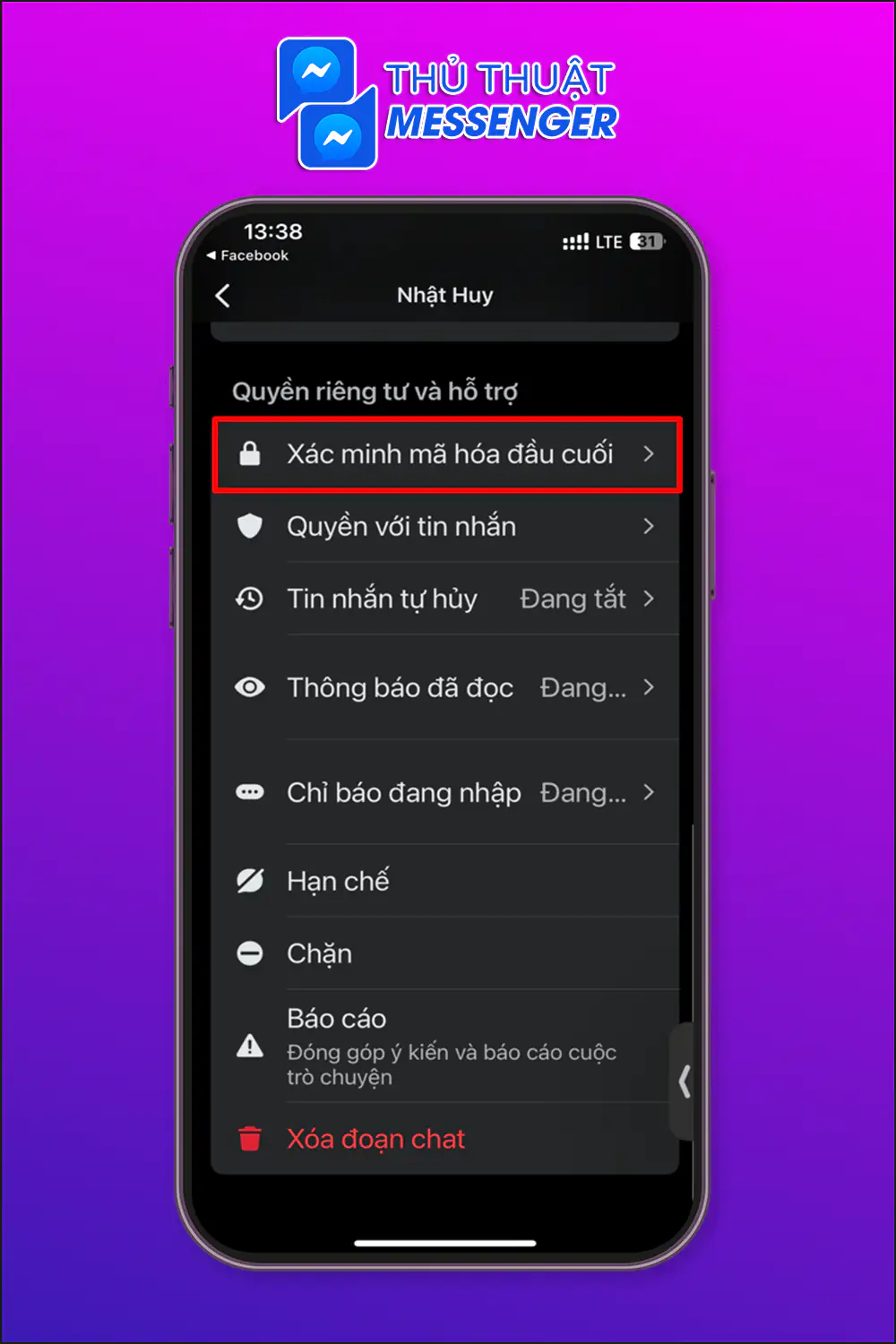 Bước 2: Chọn “Xác minh mã hóa đầu cuối”