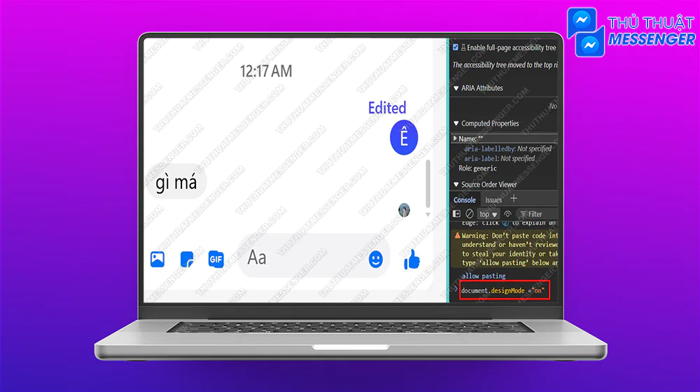 Bước 2: Nhấn chọn vào phần Console > Nhập document.designMode ="on" > Enter.