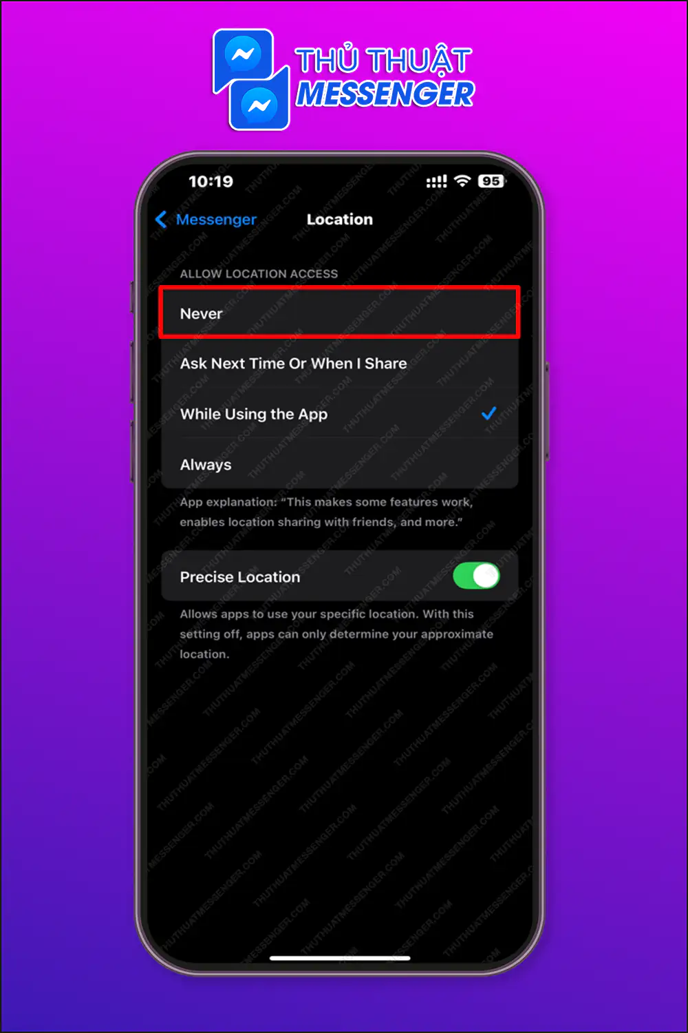 Bước 2: Chọn Không bao giờ.