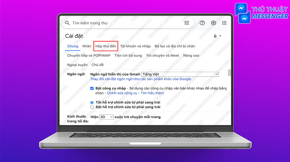 Bước 2: Chọn “Hộp thư đến”.