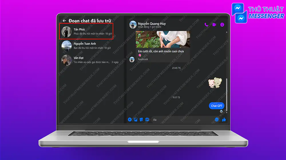 Bước 2: Chọn “Tài khoản bạn đã lưu trữ” bạn sẽ xem được tin nhắn trong đó nha.