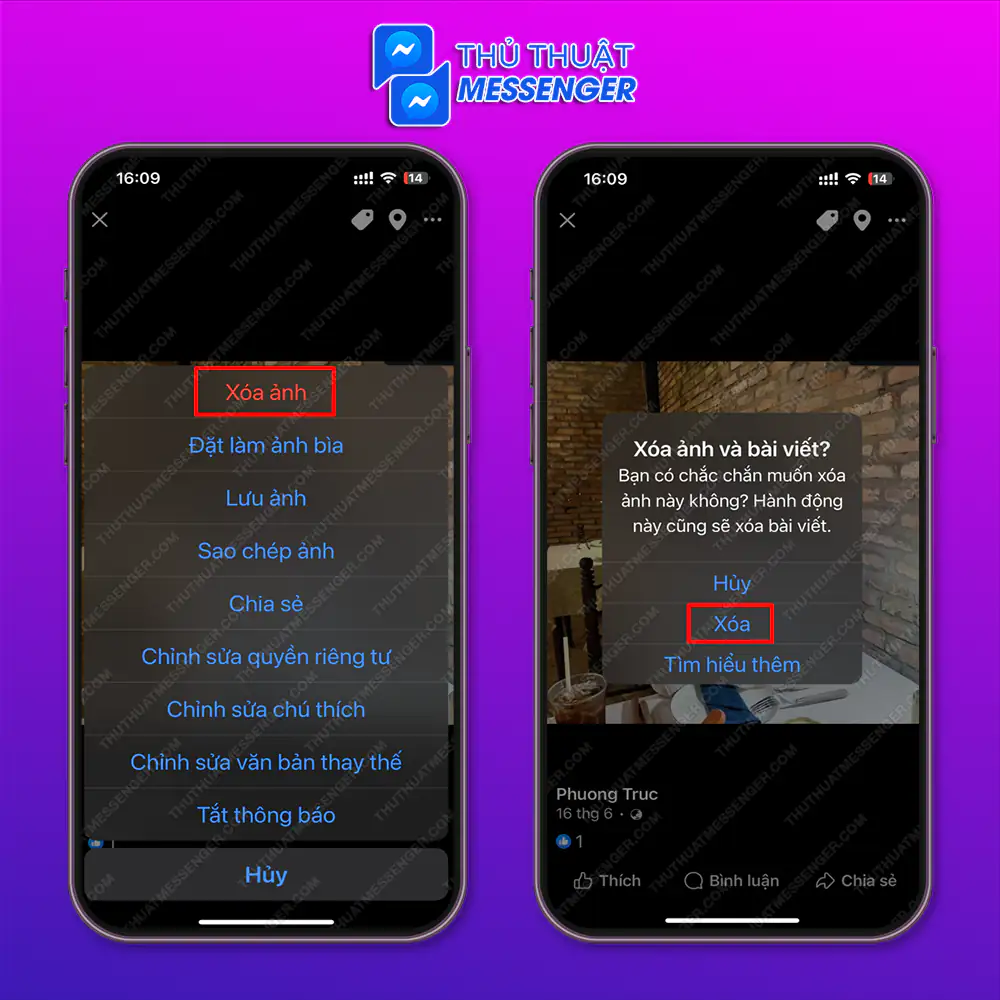 Bước 2: Chọn “Xóa ảnh” > Chọn “Xóa”.