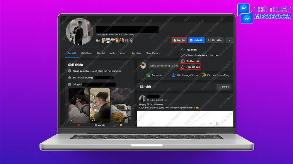 Bước 2: Chọn “Bạn bè” > Chọn “Hủy kết bạn”.