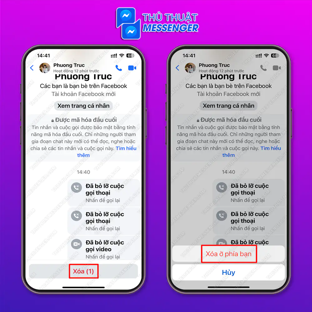 Bước 2: Chọn “Xóa” > Chọn “Xóa ở phía của bạn”.
