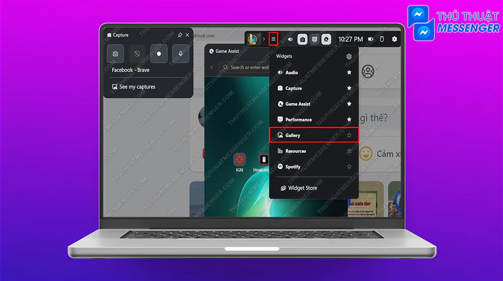 Bước 2: Chọn vào Menu > Chọn Gallery.