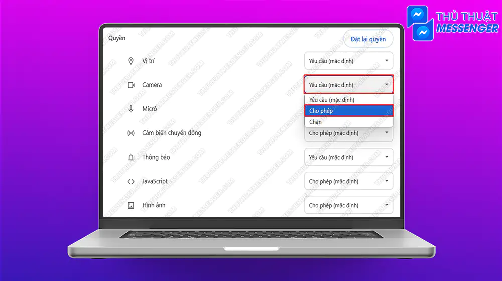 Cấp quyền truy cập camera/micro với máy tính