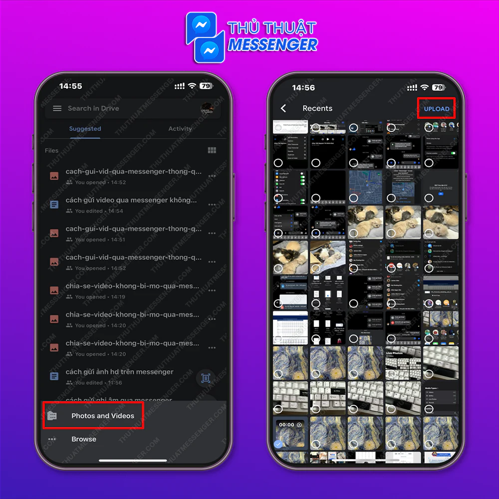 Bước 2: Ảnh và Video > Chọn Video muốn chia sẻ > Tải lên.