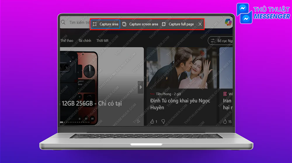 Bước 2: Chọn hình thức chụp gồm chọn vùng tự ý, màn hình chính của cửa sổ hoặc toàn màn hình.
